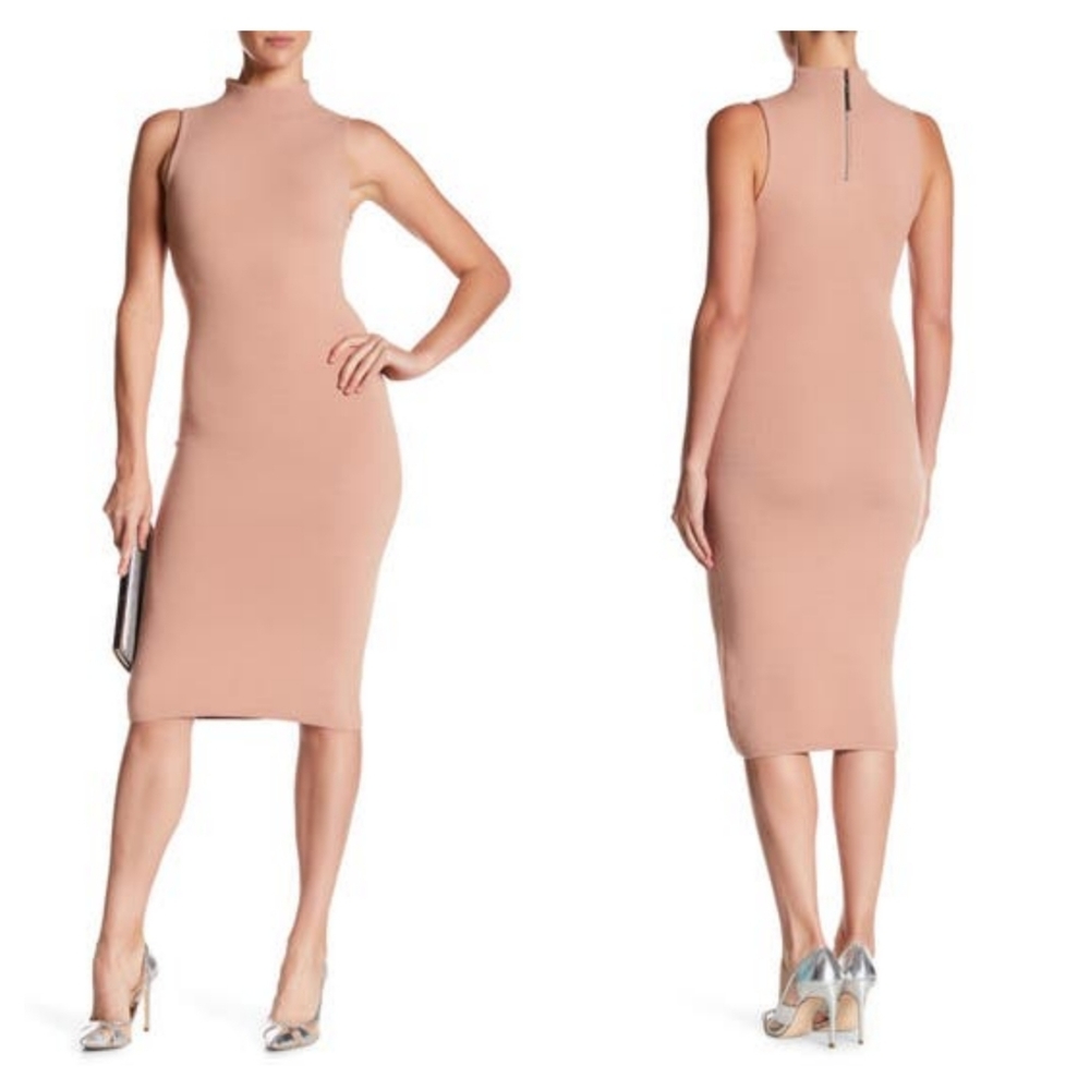 Alice + Olivia Hana Mock Neck Dress in Rose Tan